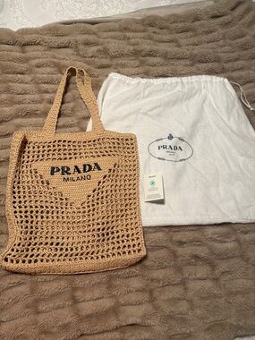 Prada Beige Crochet Milano Tote